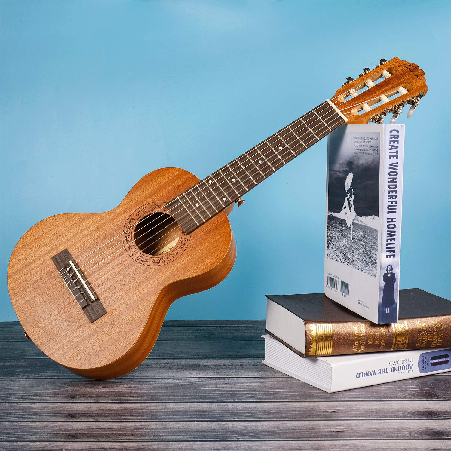 Ranch Guitalele Acoustic 28 inch Professional 6 Strings Guitar Ukulele Small Travel Classical Guitarlele Kit for Beginners Pack Bundle Gig bag, Tuner, Strap, Strings Set