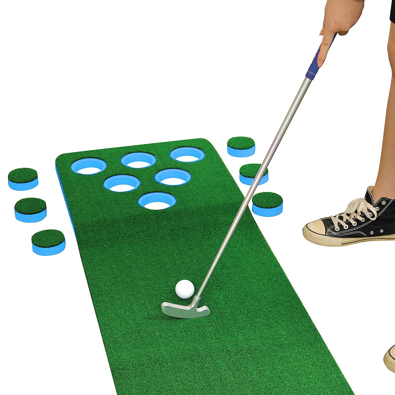 SEEU Golf Putting Green,Training Aid/Equipment Pong Game Set for Indoor Outdoor Practice