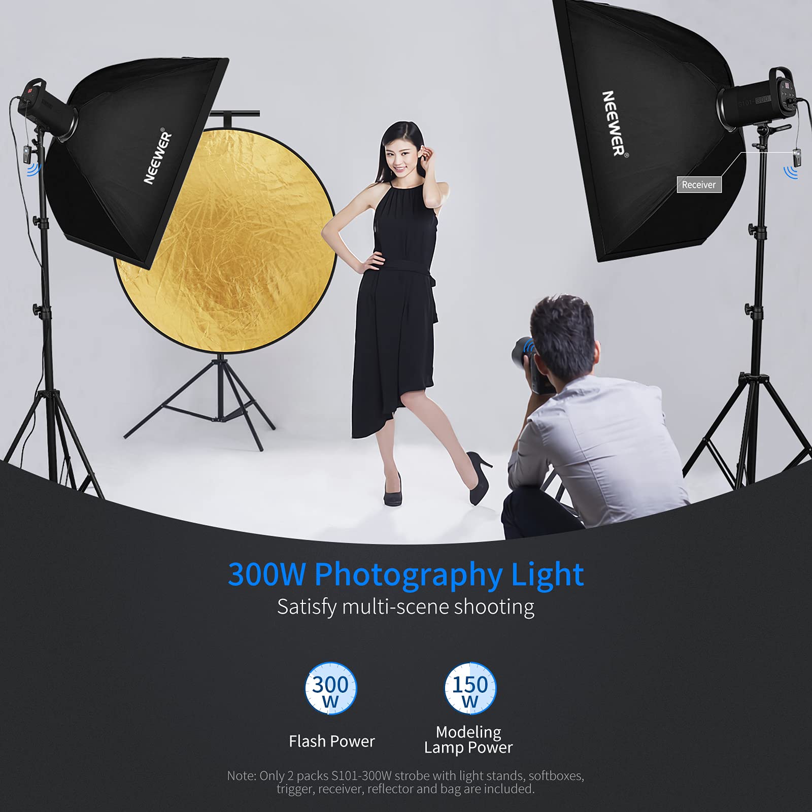 Neewer 2 packs of S101 300W Monolight Photo Studio Strobe Flash Lighting Kit