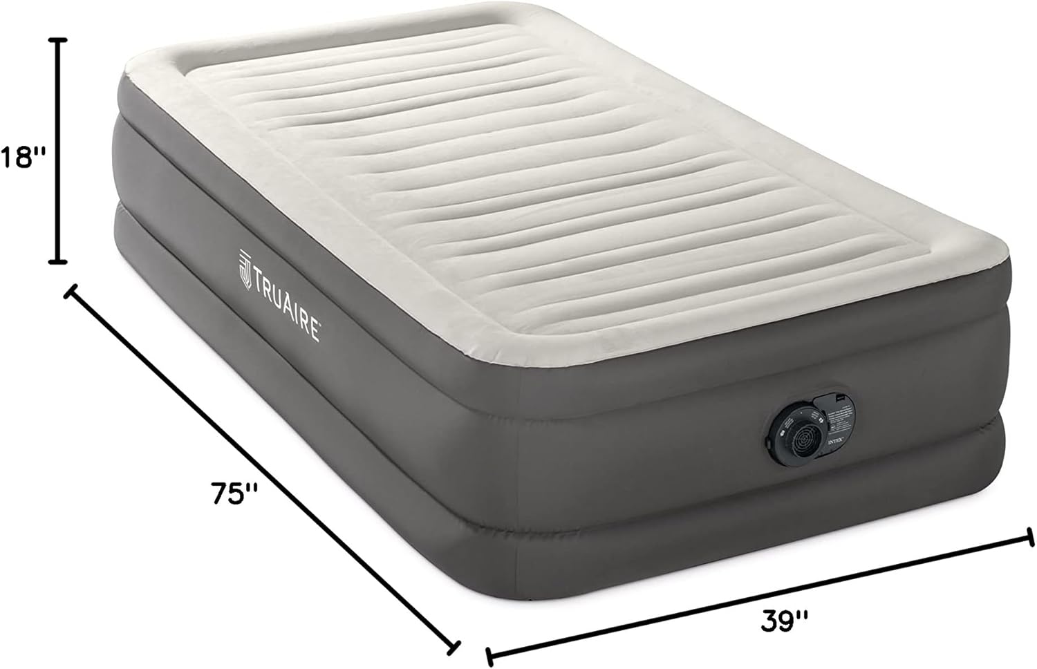 NTEX 64091ED TruAire Luxury Air Mattress: Fiber-Tech – Twin Size – Built-in Electric Pump – 18in Bed Height – 330lb Weight Capacity